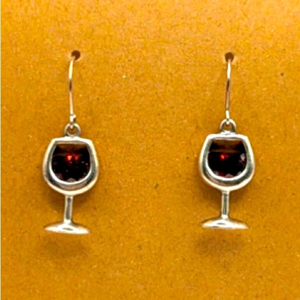 Silpada sterling Silver 22x11mm Red Glass with CZ Crystal 13mm wire Ears!